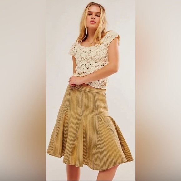 Free People Candace Midi Skirt Iced Coffee Overdye - Picture 1 of 9